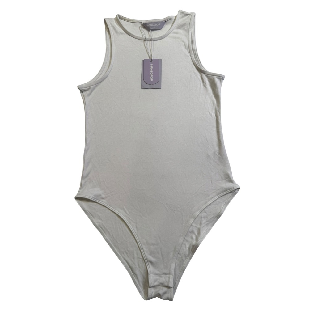 Mangopop Womens Sleeveless Crew Neck Bodysuit White Small NWT